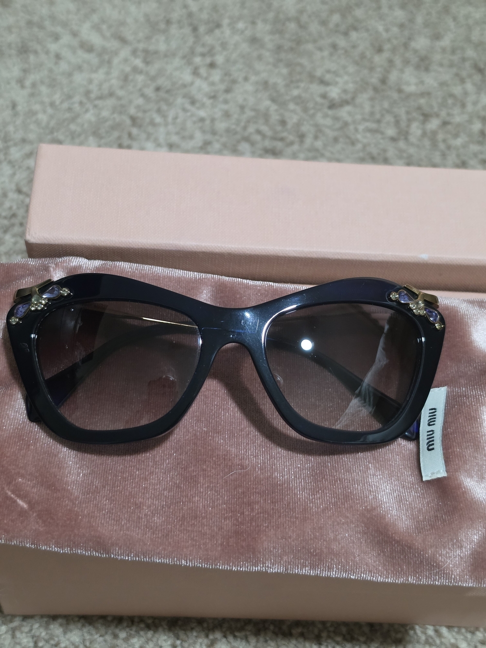 Miu SMU 03P Embellished Cat Eye Sunglasses Black & Brown